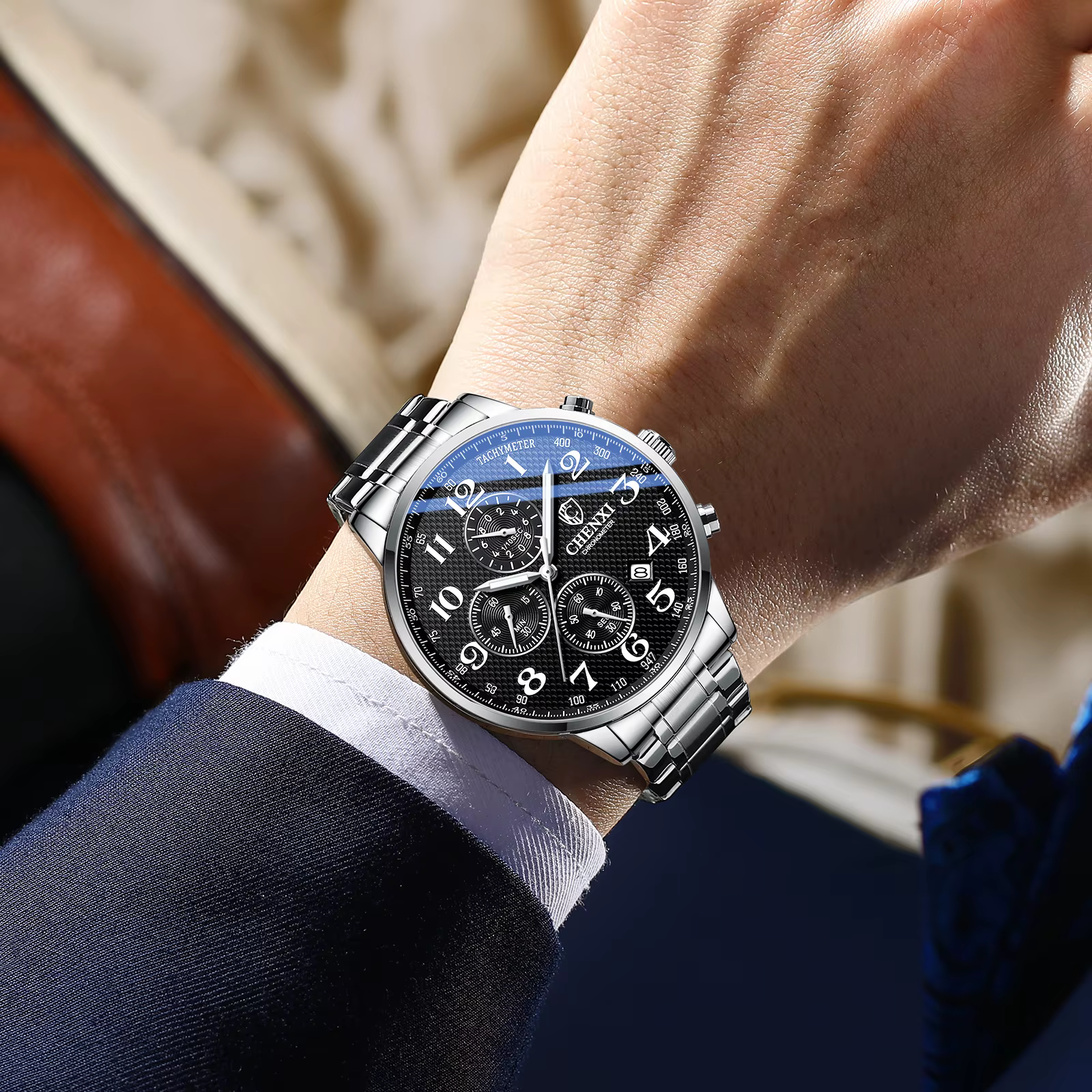 Montre chronographe à quartz étanche pour homme