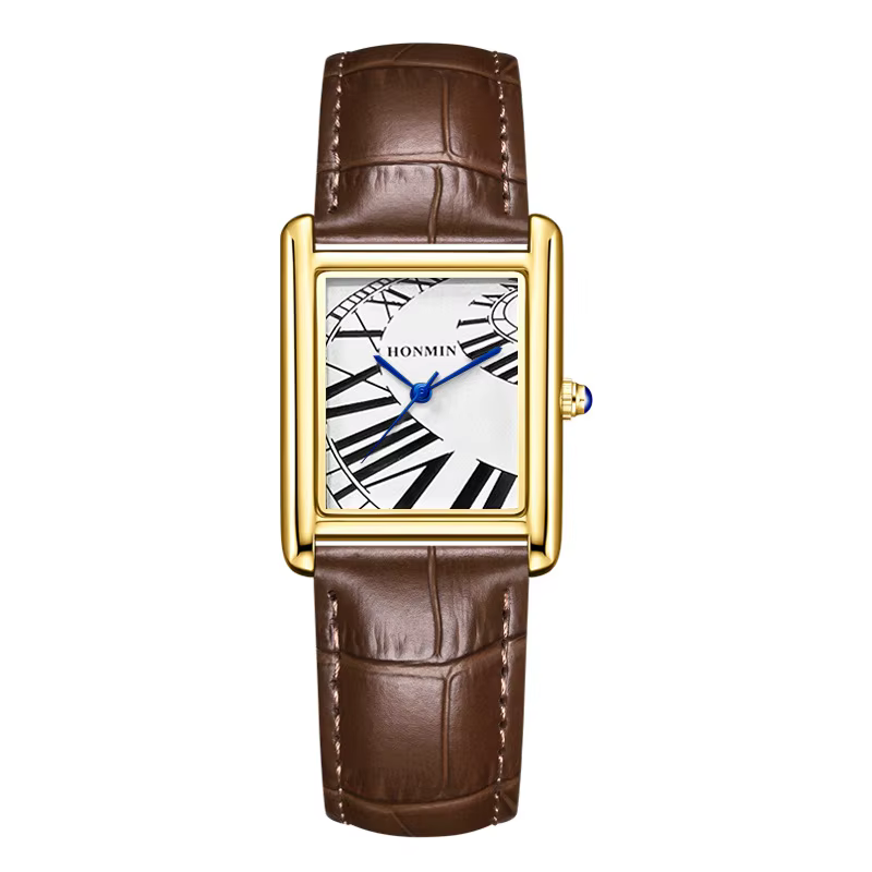 Nouvelle montre inhabituelle pour hommes Reloj noir blanc argent or Quartz montre-bracelet homme d'affaires rectangulaire en forme d'horloge bracelet en cuir
