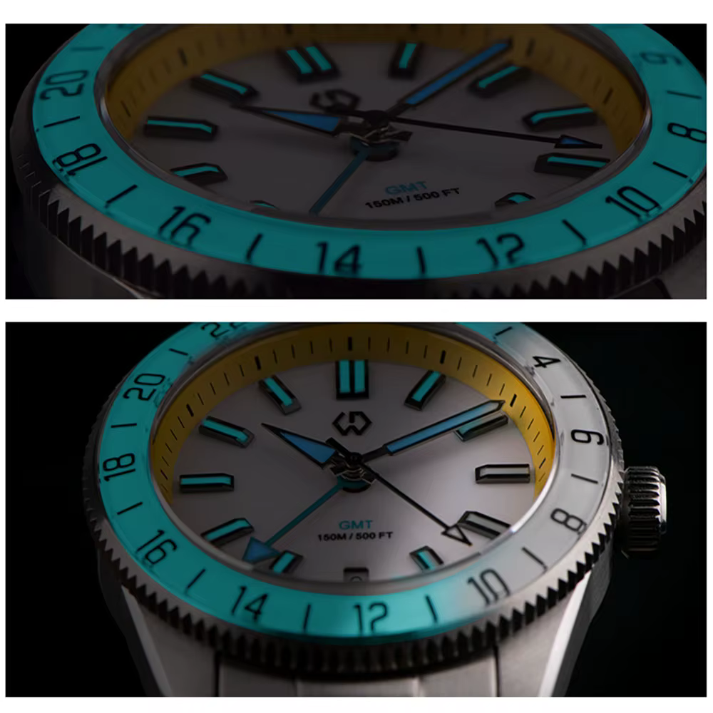Nouvelle montre automatique pour homme mouvement suisse à Quartz BGW9 lunette lumineuse 4 broches GMT 150 mètres