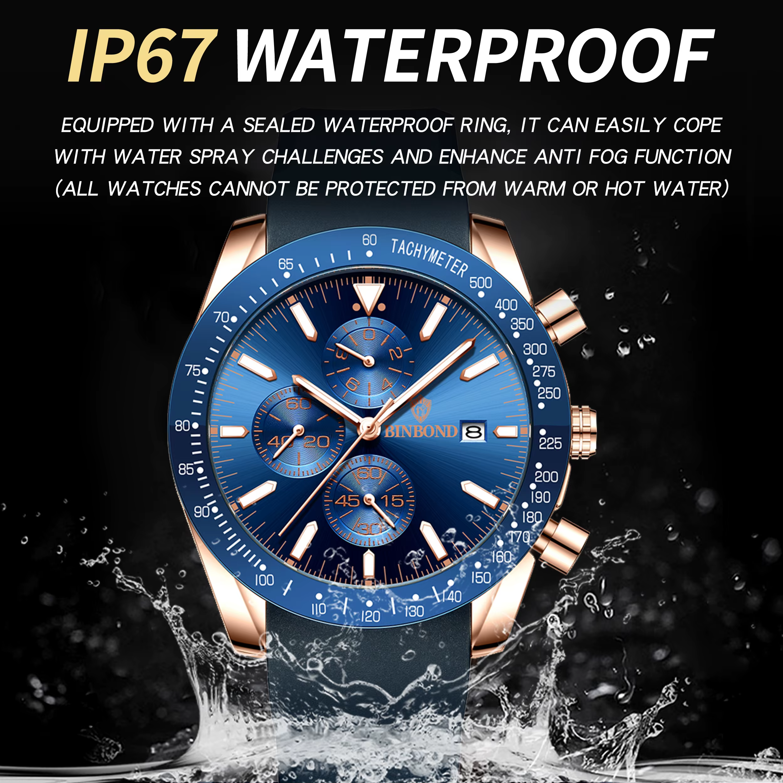 Montre Homme BINBOND Chronographe Automatique avec Date Précise
