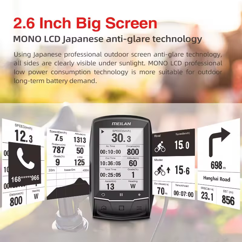 MEILAN M1 Finder GPS ordinateur de vélo 2.6 pouces grand écran cyclisme en plein air Navigation sans fil compteur de