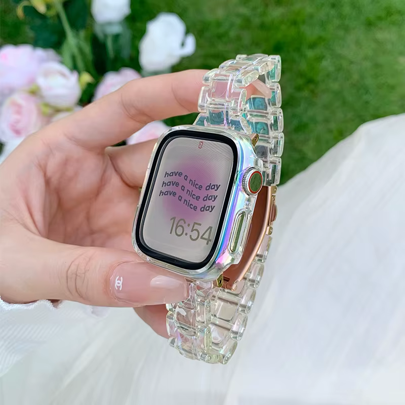 Bracelet Transparent Laser arc-en-ciel pour Apple Watch 10 42 46mm 9 8 7 41 45 38 40 42 44 49mm