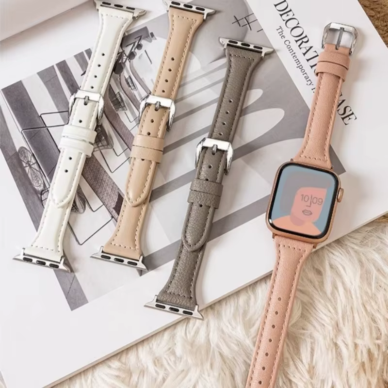 Bracelet de montre mince en cuir pour Apple Watch série 11 10 9 8 7 SE 6 5 4 Ultra3/2 pour iWatch 42mm 46mm 38mm 40mm 45mm 49mm 41mm 44mm