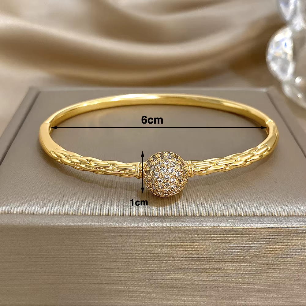Bracelet à breloques boule ronde plaqué or brillant pour femmes, luxe, Zircon brillant, ouvert, printemps, bijoux cadeau