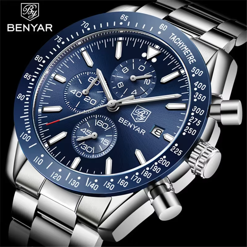 Hommes montre BENYAR Top marque de luxe en acier affaires