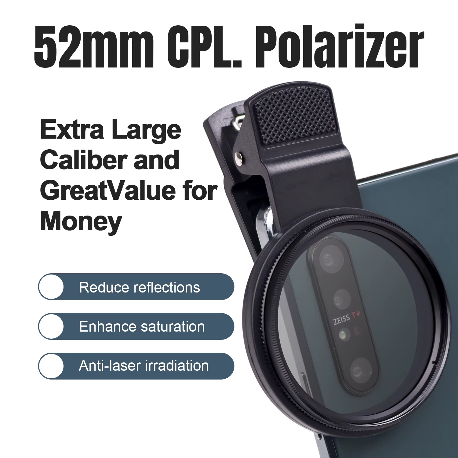 Accessoires de photographie de tatouage, filtre CPL à clipser 52mm, objectif d'appareil photo de téléphone, filtre polarisant à clipser, Clip d'objectif de téléphone Photo