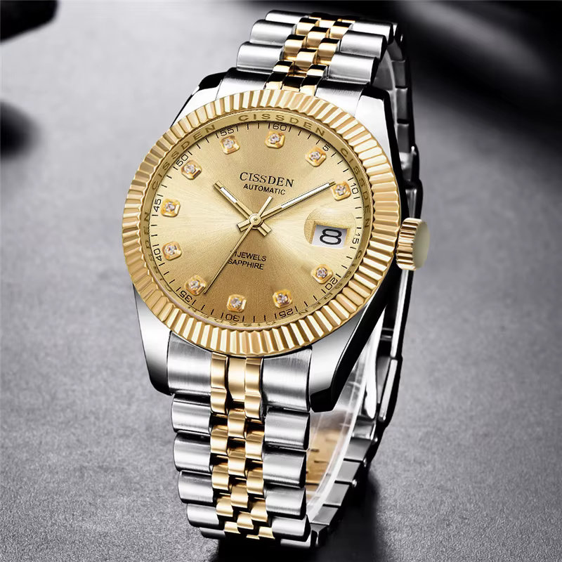 Montre-bracelet mécanique automatique en acier inoxydable pour homme