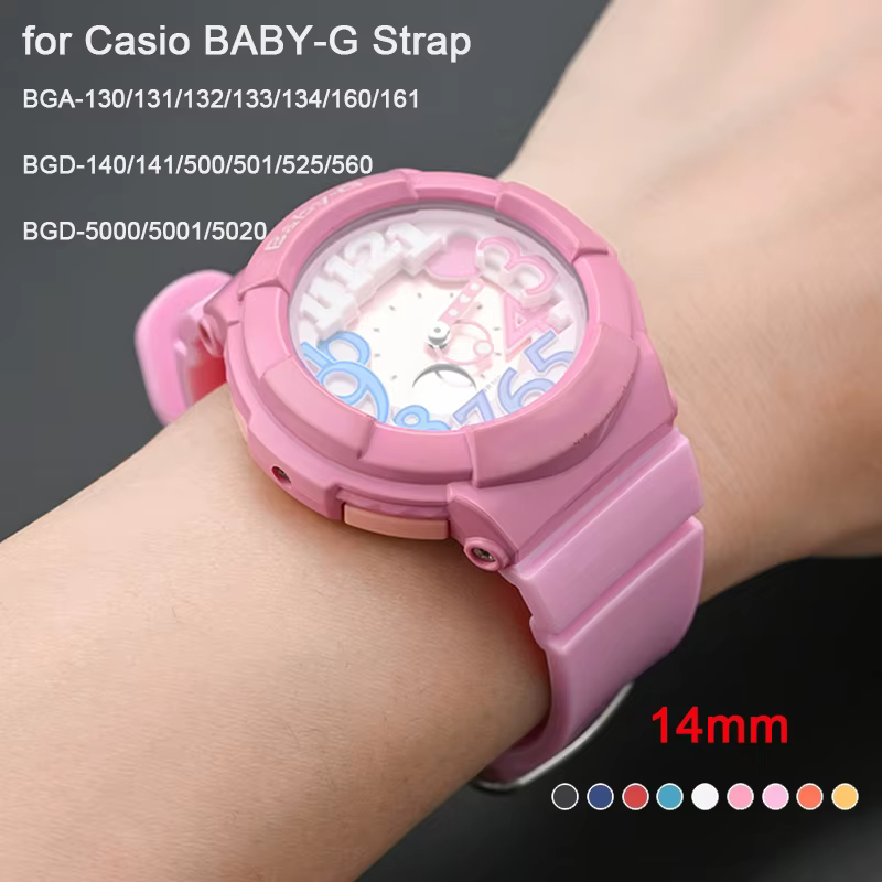 Bracelet de montre en résine 14mm pour Casio BABY-G BGA-130/131/160/161 BGD-140/500/560 BGD-5000/5020
