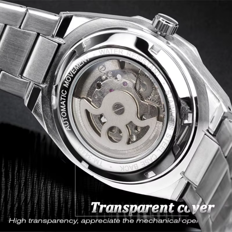 Montre mécanique automatique de luxe pour homme, design hexagonal unique et élégant, bracelet en acier inoxydable, cadeau idéal pour lui, montre de luxe pour homme | Bracelet à la mode | Cadran tr