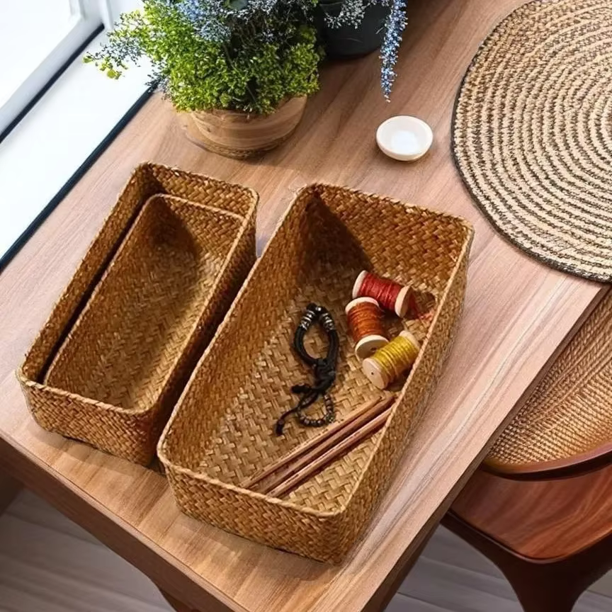 HOStorage-mir de Rangement Rectangulaire pour la Maison, Boîte tissée, Conteneur, SunOfficiKitchen