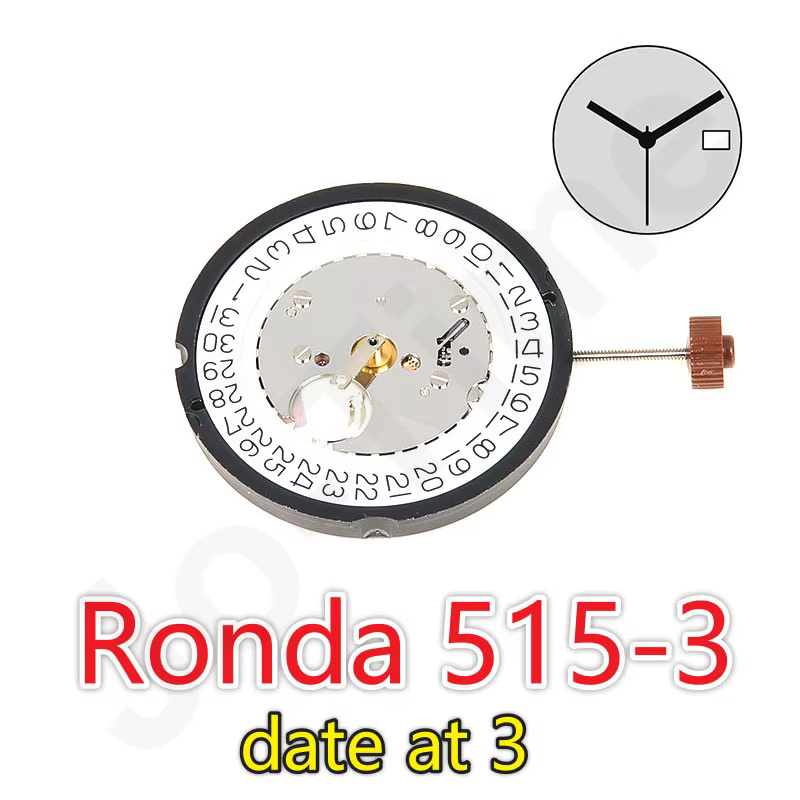 Ronda 515-3 Normtech Mouvement de montre à quartz à 3 aiguilles avec date - Pièces de réparation Accessoires pour horlogers