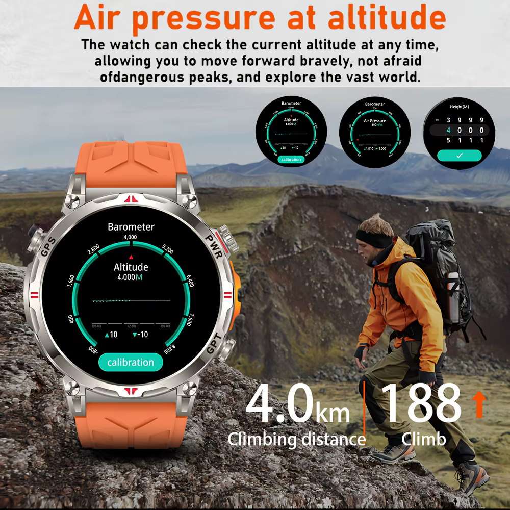 Nouveau KC93 montre intelligente 1.56 pouces AMOLED GPS positionnement Sports de plein air Fitness Tracker Bluetooth appel grande batterie Smartwatch