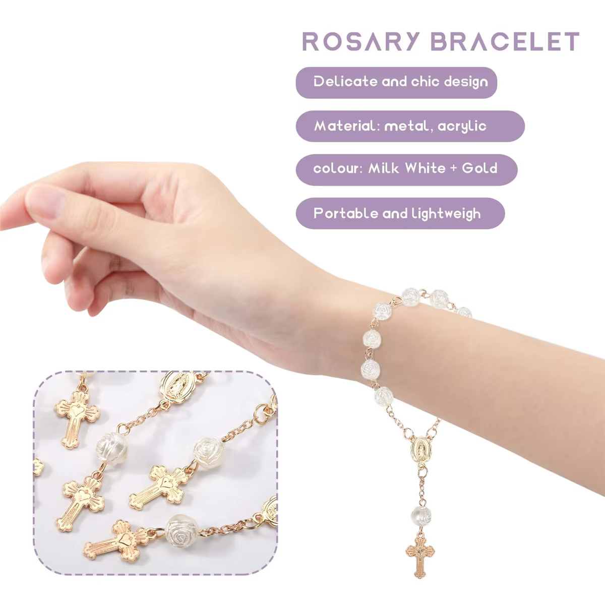 Mini chapelets en perles acryliques avec croix, faveurs de baptême, communion de baptême, doigt, bracelet Rosaire, 20 pièces