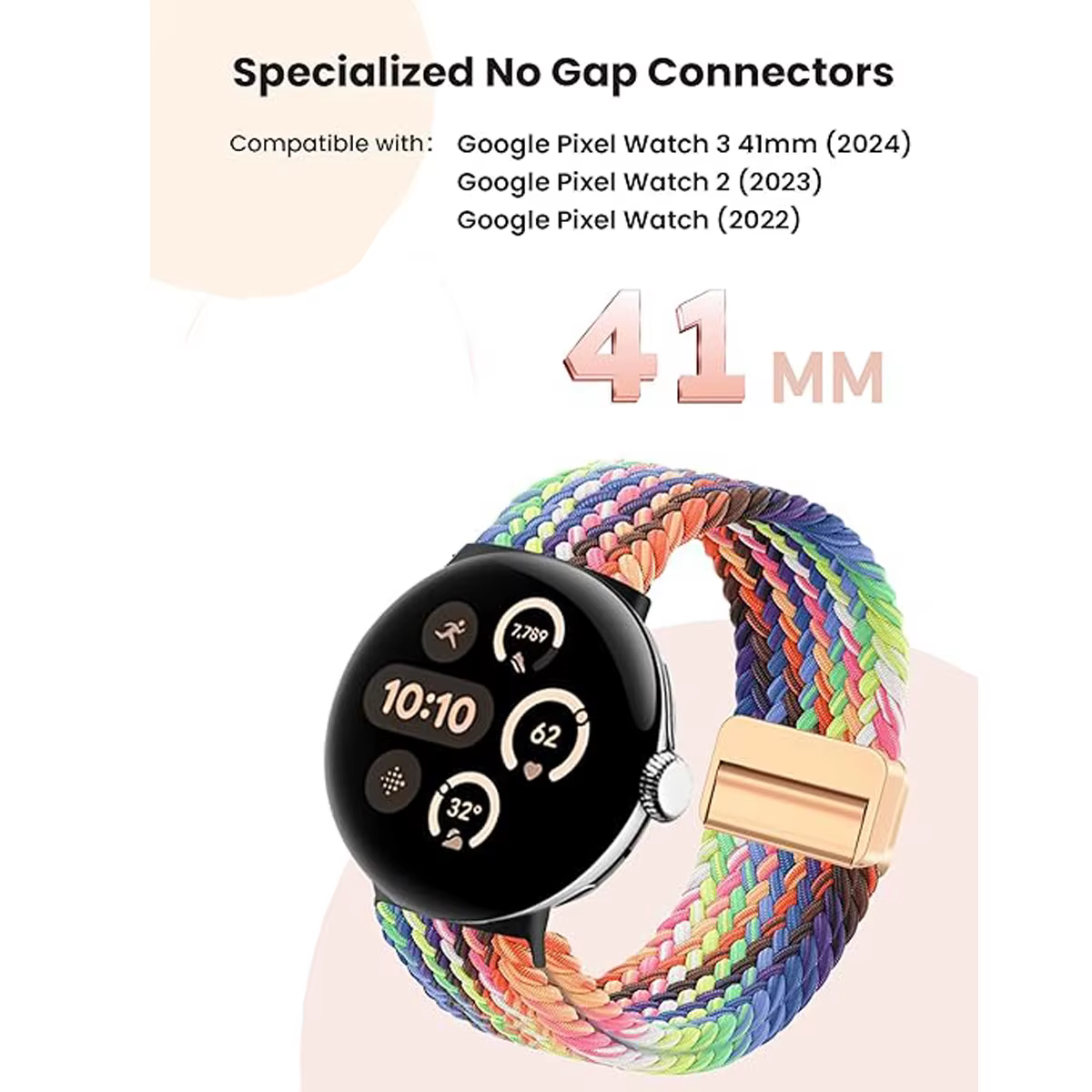 Bracelets en nylon sportifs pour Google Pixel Watch / Google Pixel Watch 2 / Pixel Watch 4/3 41 mm, bracelets magnétiques tressés pour femmes et hommes