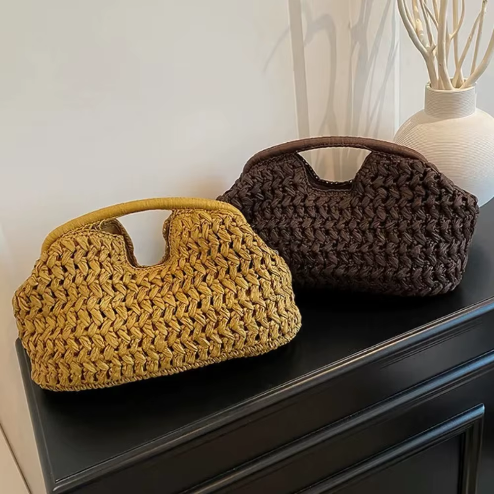 Nouveau sac de plage d'été pour femme, pochette de luxe, sacs en paille de créateur, sac fourre-tout, sac à main tendance en rotin tressé, sac de voyage pour femme