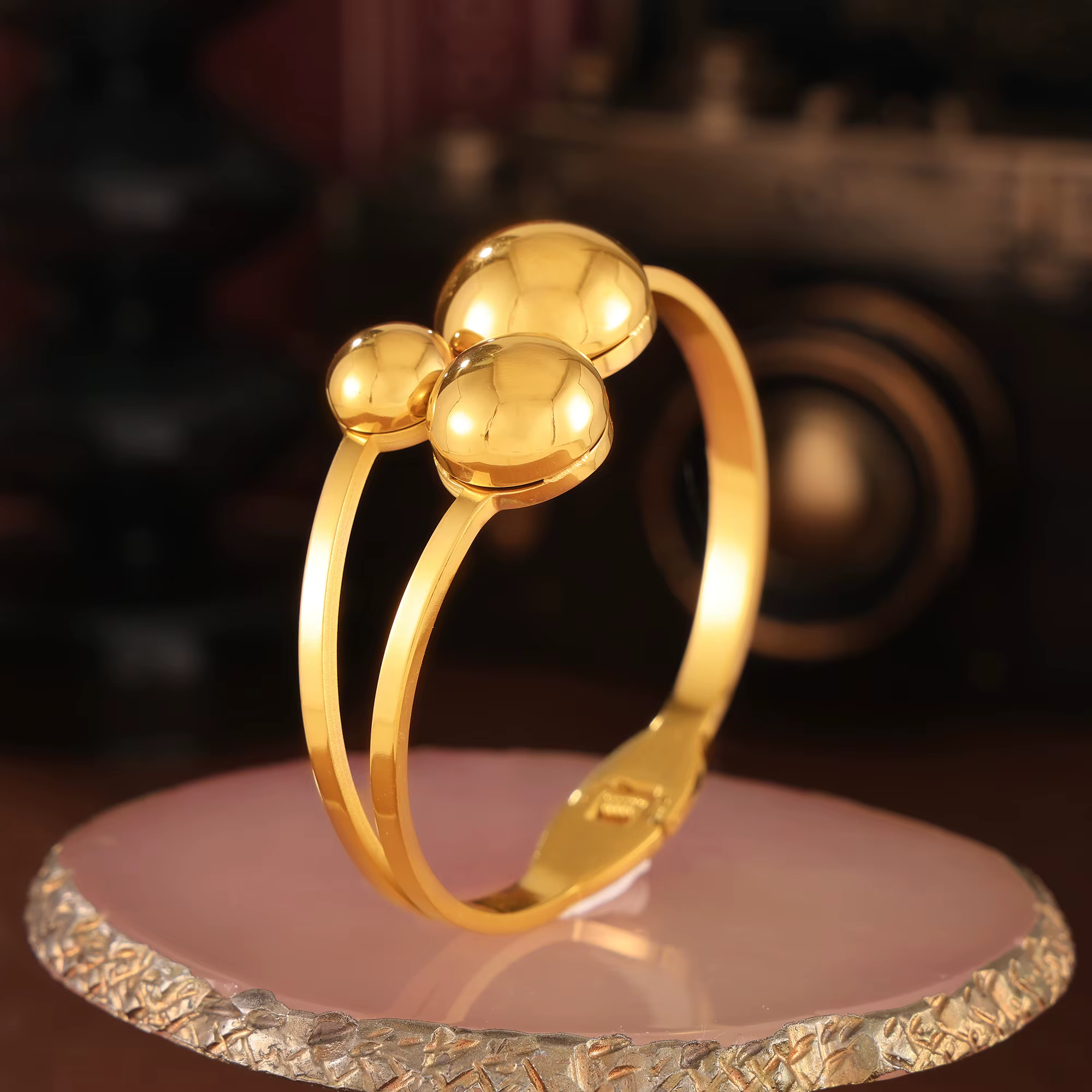 Bracelet rond en acier inoxydable à 3 boules pour femmes, double couche, plaqué or, personnalisé, accessoires de bijoux de luxe pour femmes