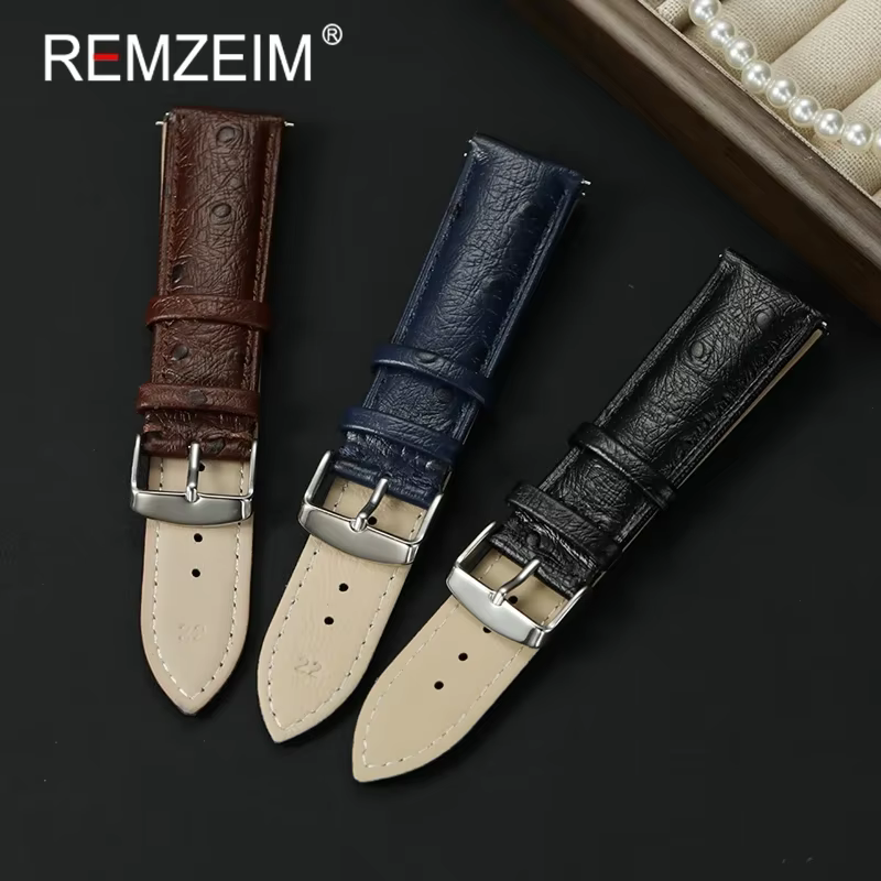 Bracelets de poignet en cuir motif d'autruche 18mm 20mm 22mm bracelet de montre hommes femmes
