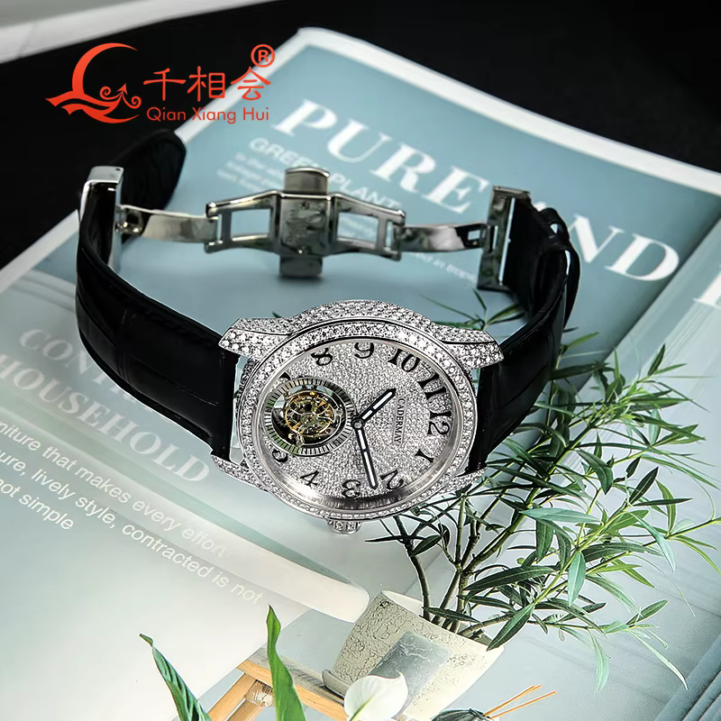 Montre mécanique de luxe entièrement Moissanite pour homme