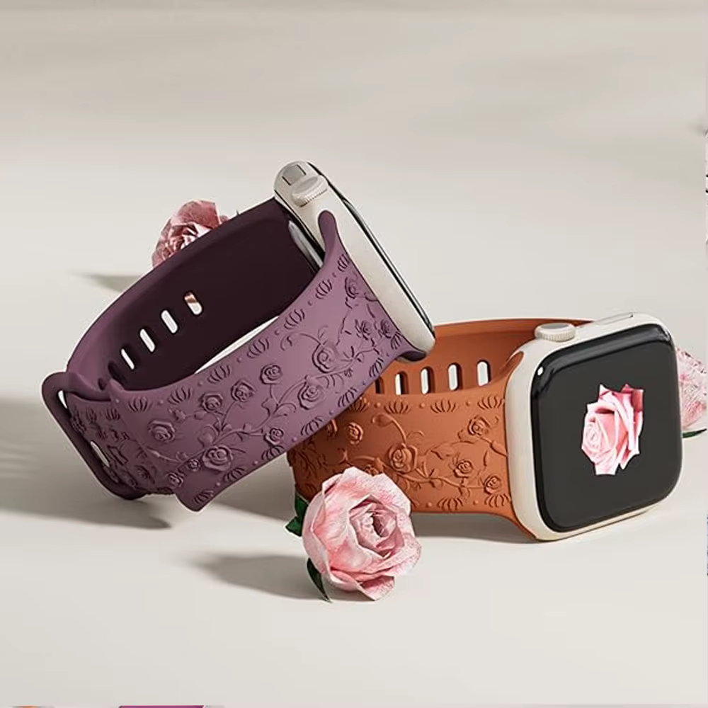 Bracelet en silicone gravé floral pour Apple Watch Band