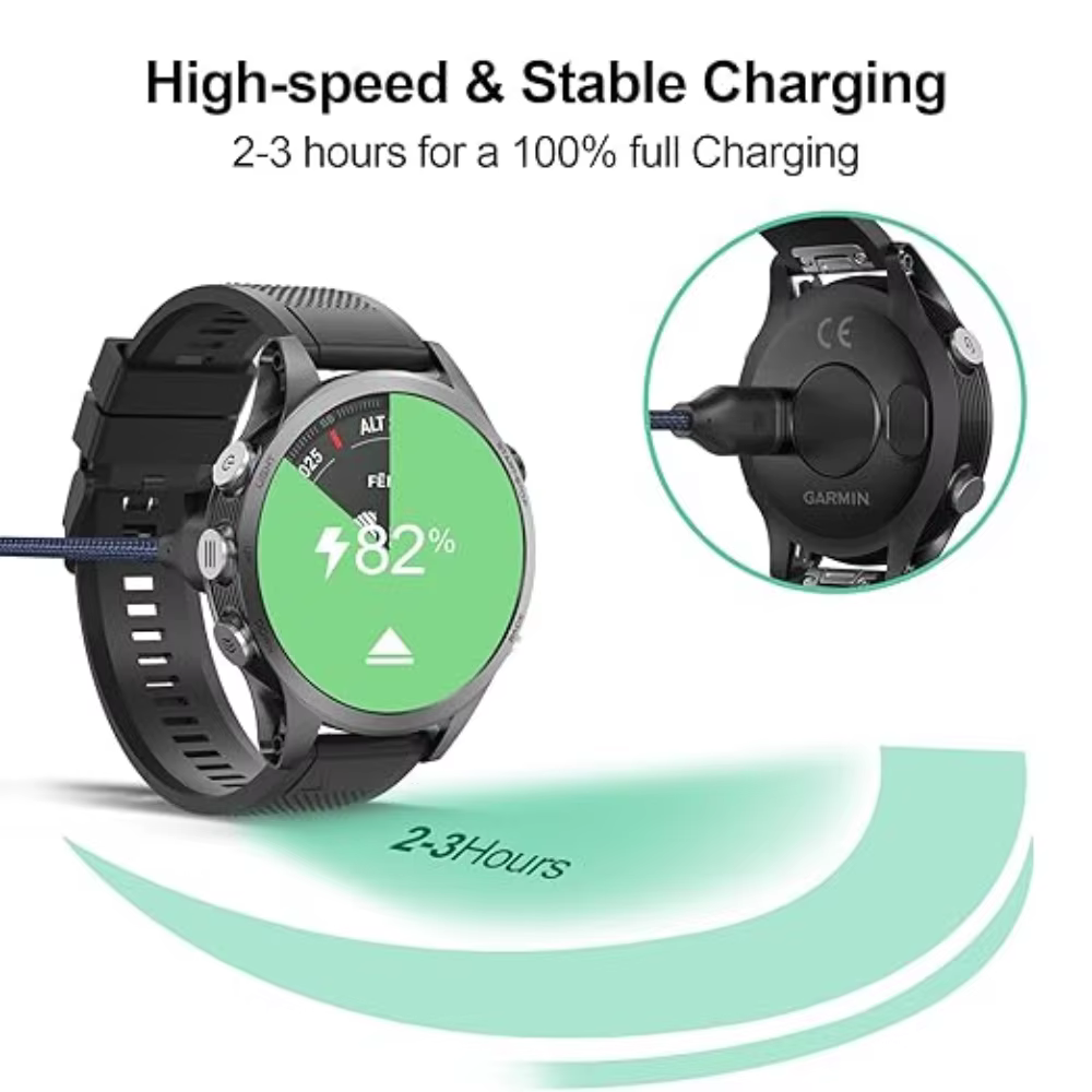 Chargeur de remplacement tressé pour Garmin Fenix 8 7 7S 7X Pro 6 6S 6X Pro 5 5S 5X Plus