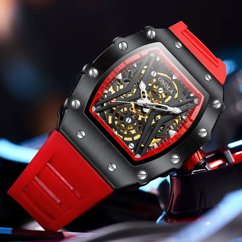 ONOLA 3828 montre mécanique automatique conception de tonneau de vin hommes haut de gamme mode décontracté squelette