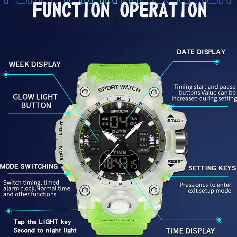 SANDA double affichage hommes montres étanche montre de sport militaire homme alarme chronomètre Quartz montre-bracelet mâle LED horloge numérique 6126