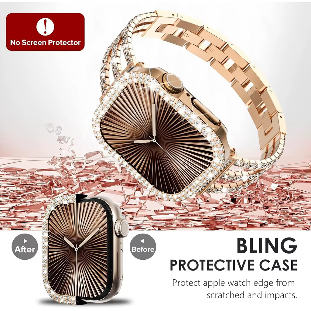 Étui creux en diamant scintillant pour Apple Watch