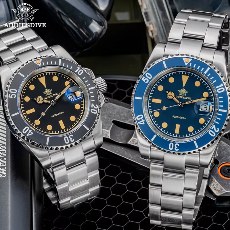 ADDIESDIVE montre de luxe pour hommes 2115 mouvement à Quartz montres de plongée de mode lunette en céramique 200m étanche rétro montre-bracelet lumineuse