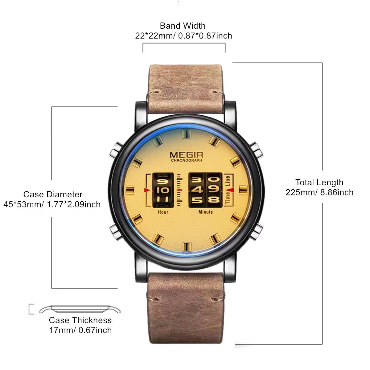 MEGIR marque de luxe hommes Sport montres décontractées bracelet en cuir numérique rouleau pointeur Quartz montre-bracelet horloge Relogio Masculino 2137