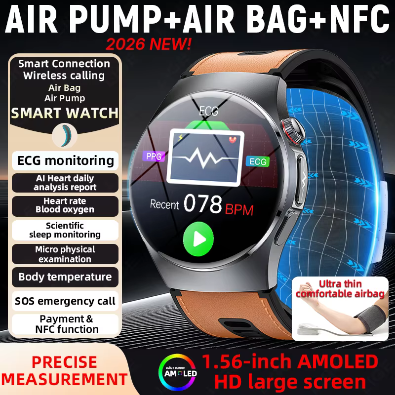Montre connectée LIGE avec pompe à air et airbag pour la mesure de la pression artérielle, moniteur de santé multidimensionnel, examen physique microscopique, ECG+PPG