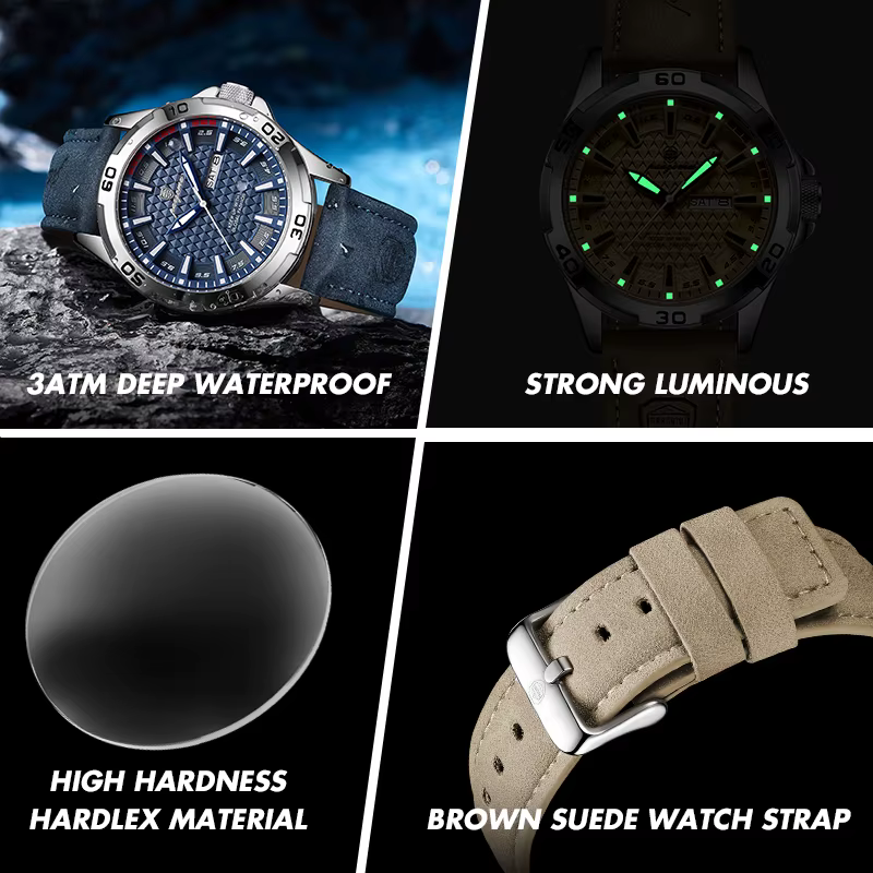 Paazomu Montre à quartz pour homme avec fenêtre de date et jour