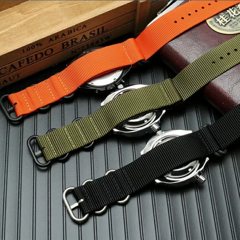 Bracelet de montre en toile de Nylon otan pour ceinture de montre intelligente bleu vert noir Bracelet 5 boucle d'anneau 18 20mm 22 24mm accessoire de qualité supérieure