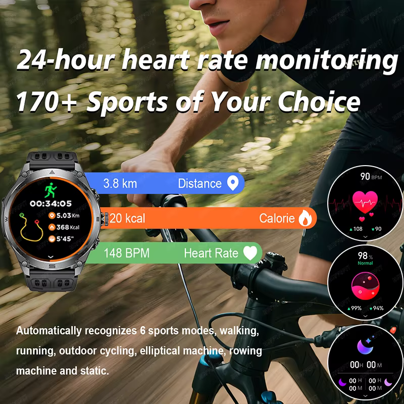 Nouvelle montre connectée militaire GPS sportive 2026, grand écran haute définition de 1,7 pouce, batterie de 1000 mAh, étanche 3ATM, boussole