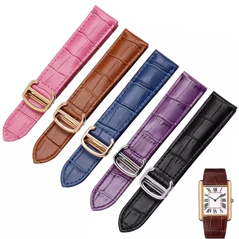 Bracelet de montre en cuir véritable pour Cartier Tank Solo