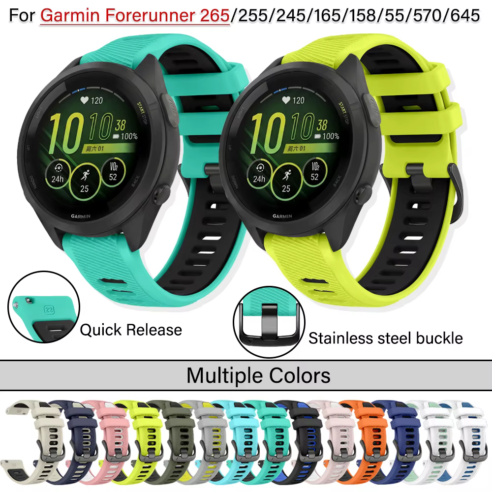Bracelet de montre 18mm 20mm 22mm pour Garmin Forerunner 265 255 245 168 165 158 55 645