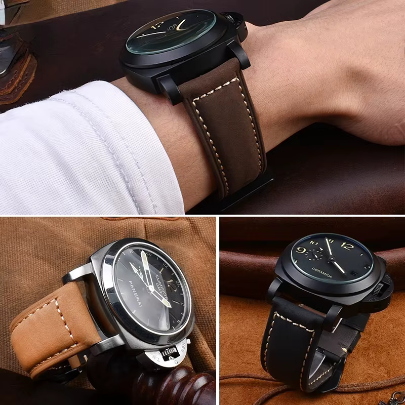 Bracelet de montre en cuir véritable pour homme
