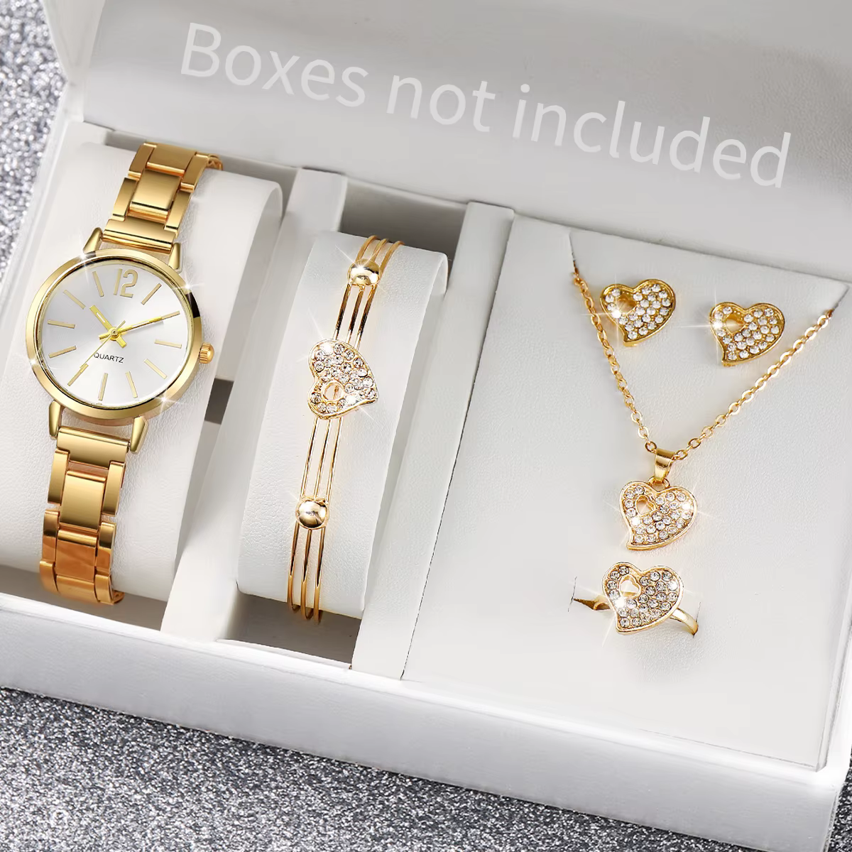 6 pièces/ensemble montre pour femme mode bracelet en acier inoxydable montres à Quartz analogiques coeur ensemble de bijoux (sans boîte)