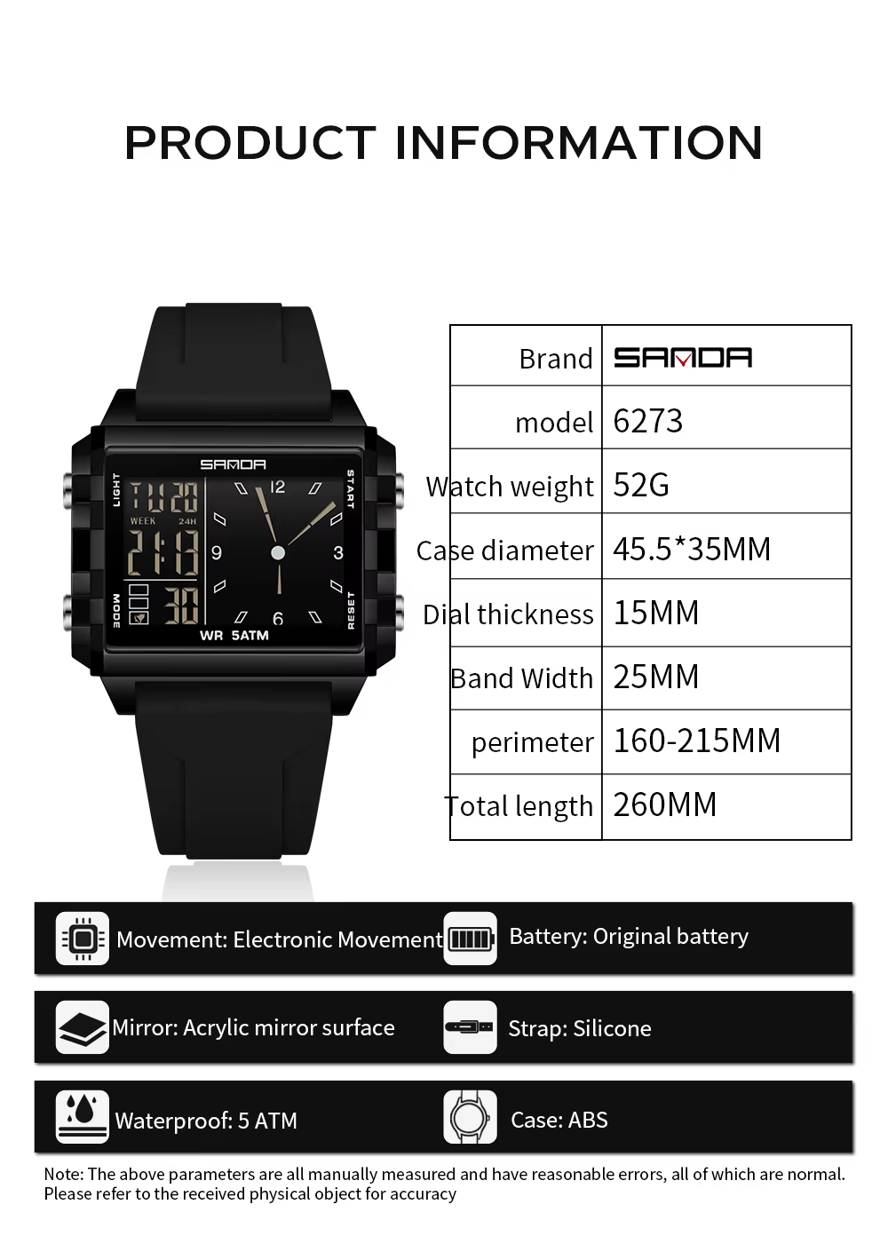 Mode SADNA nouveau 6273 montre électronique pour femme multifonctionnel sport LED étanche synchronisation étudiant