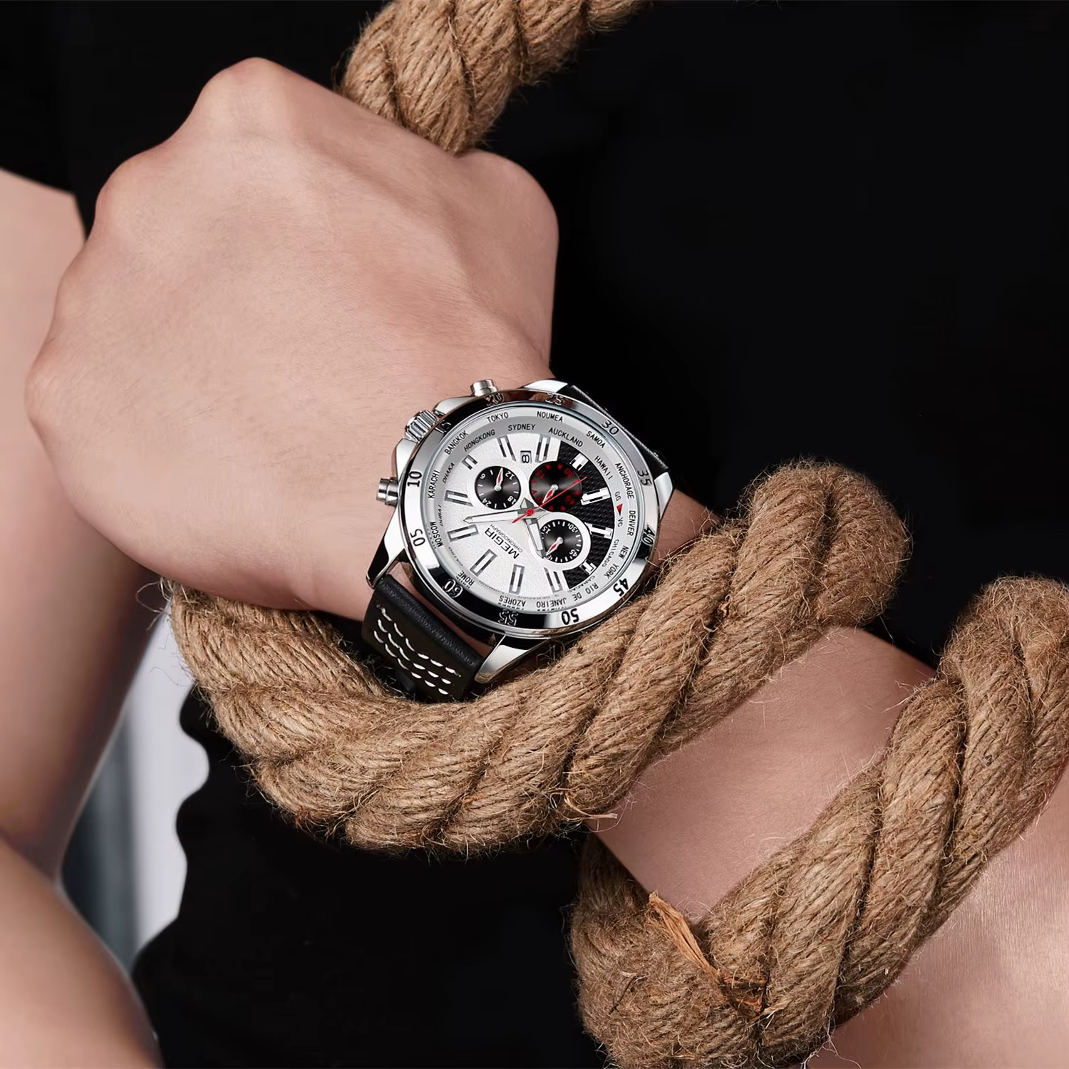 Montres-bracelets à quartz multifonctionnelles à grand cadran MEGIR pour hommes