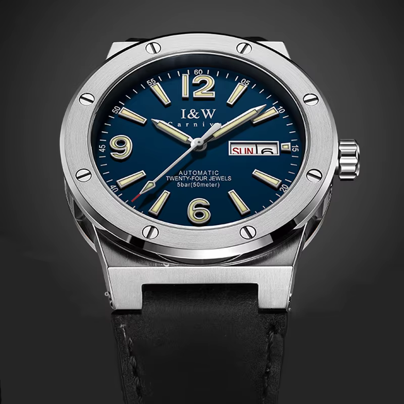 IW argent bleu hommes montres 5Bar étanche lumineux mode montre automatique