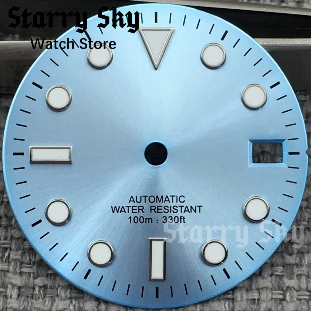 Satrry Sky nouveau cadran de montre de Date Sunburst bleu ciel de 29mm avec lumineux vert adapté aux accessoires
