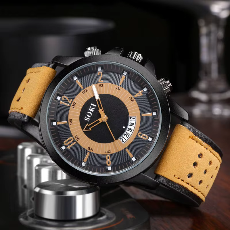 SOKI Sport hommes montre en cuir militaire mode montres