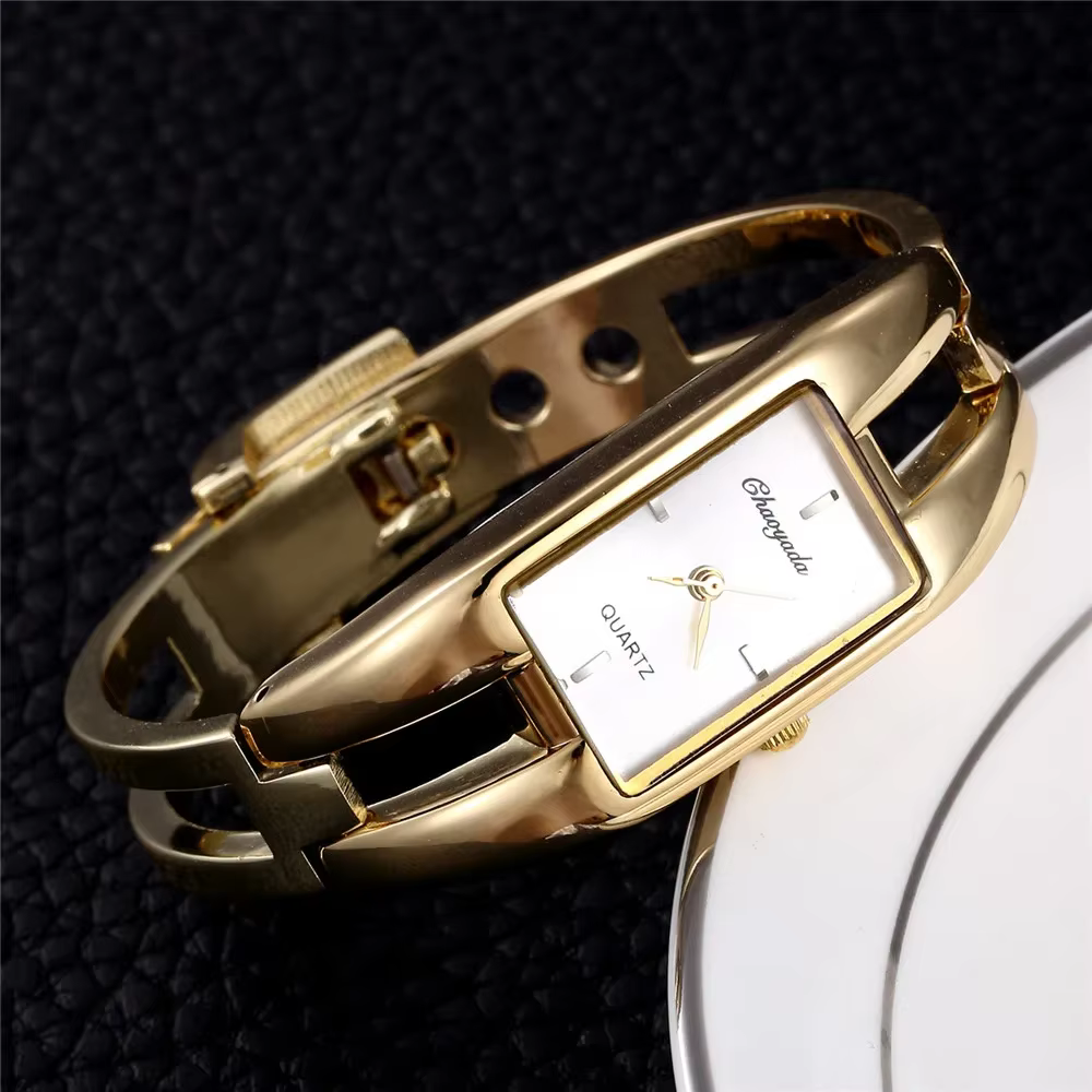 Nouvelle mode Rectangle femmes bracelet montre de luxe haut marque doré dames