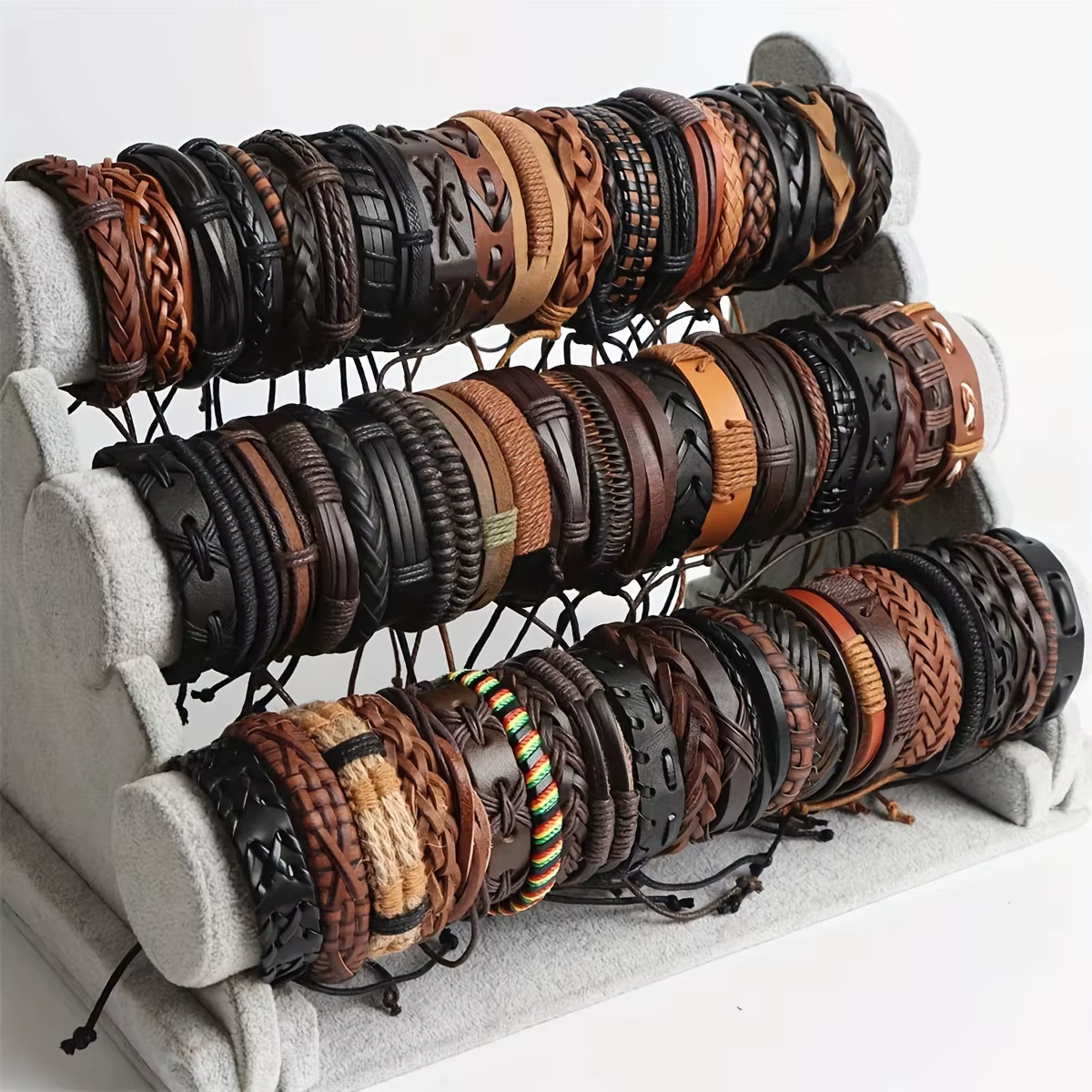 20 pièces Bracelets en cuir tressé pour hommes femmes envelopper perles de bois manchette Bracelet cordons de chanvre