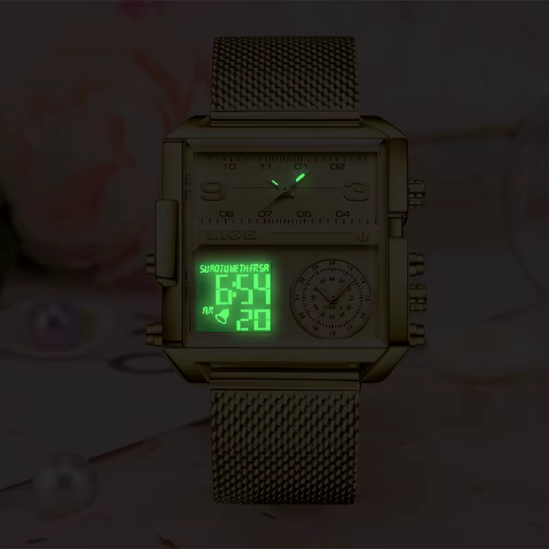 LIGE 2023 nouvelle montre en or femmes Top marque de luxe créatif montres carrées dames mode double affichage