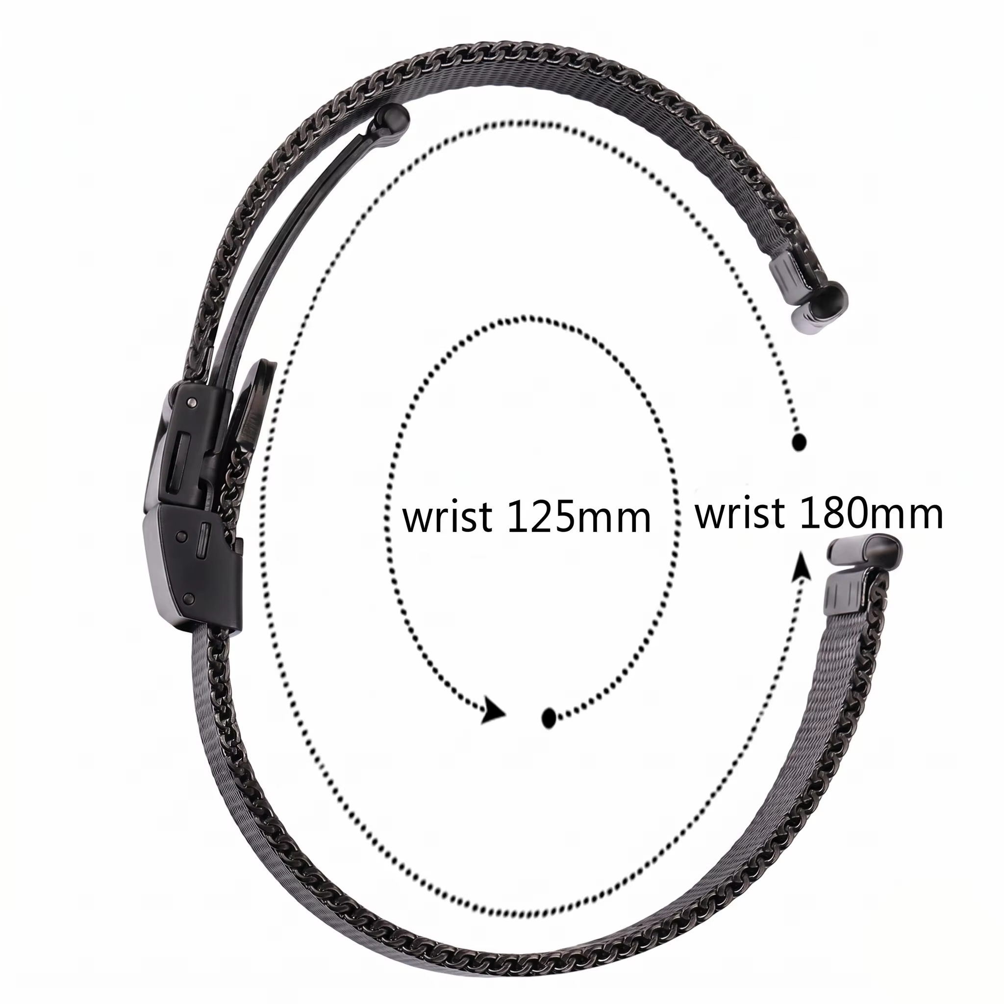 Bracelet de montre en maille milanaise 16 18 20 22 mm avec fermoir double-poussoir, bracelet argenté et noir compatible avec les montres connectées Samsung Huawei