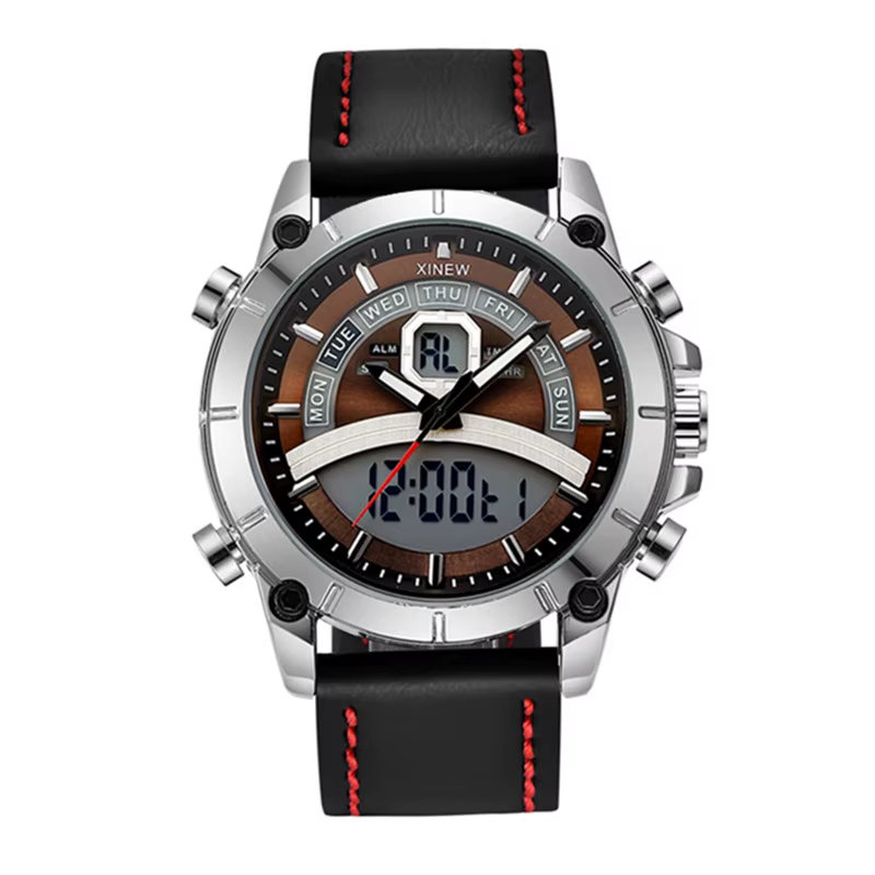Hommes grande marque XINEW montres étudiants mode bracelet en cuir sport multi-fonction double temps chronographe montre Relogio Masculino