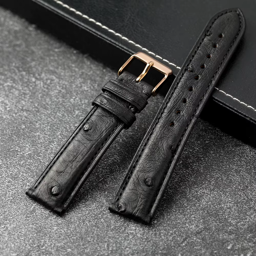 Bracelet de montre en cuir d'autruche sud-africain fait à la main 18 19 20 21 22MM