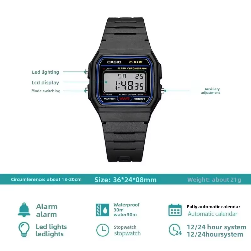 Montre à quartz carrée Casio F-91W-1