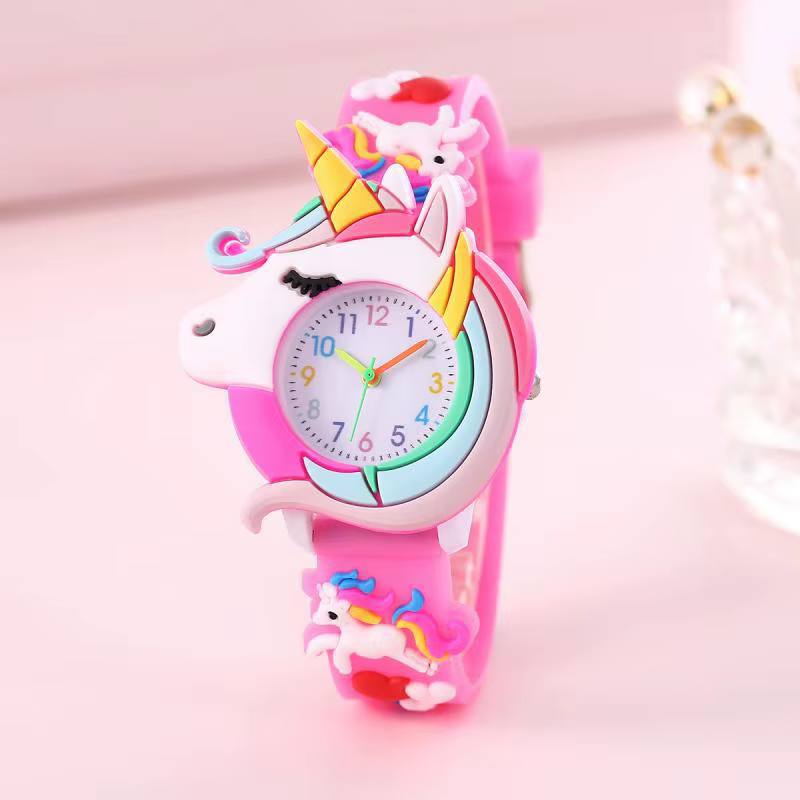 2024 nouveau arc-en-ciel nuage imprimé bracelet en Silicone montre pour enfants fille mignon dessin animé